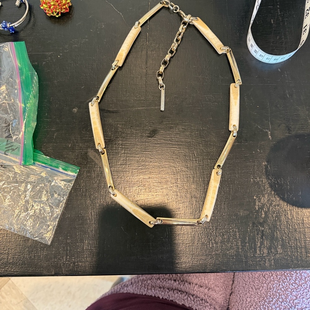 Liz Claiborne Neutral Link Necklace with Bone-Style Inlay